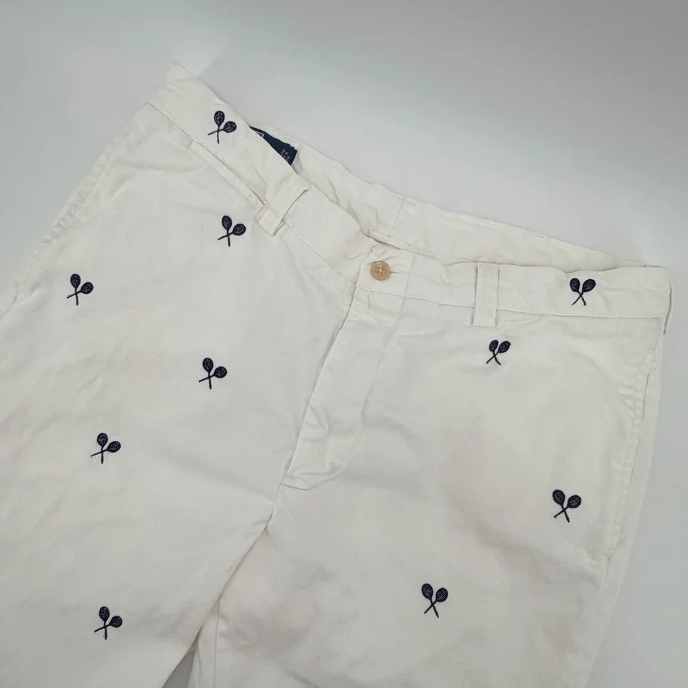 Polo Ralph Lauren White Tennis Racket Embroidered Chino Pants Men's 34x32